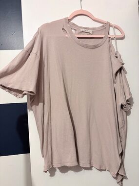 We The Free free people Saturn Tee Distressed Cold-Shoulder Tee